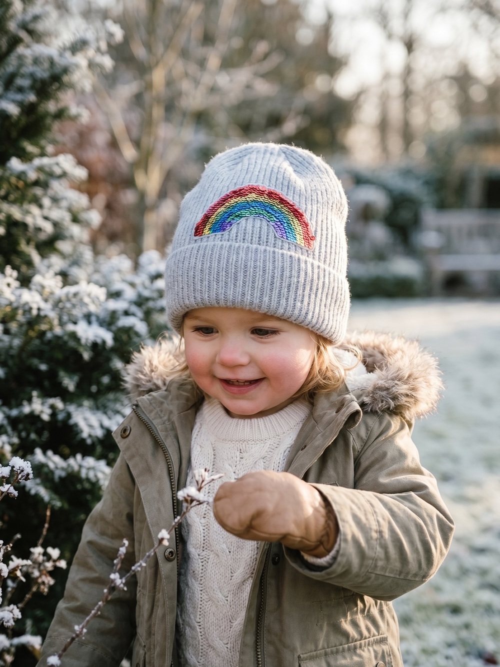 Zara Kids Light Grey Beanie with Rainbow Sequence